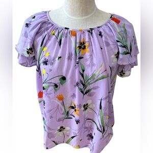 Excellent condition Cynthia Rowley lilac floral print flutter sleeve blouse XL